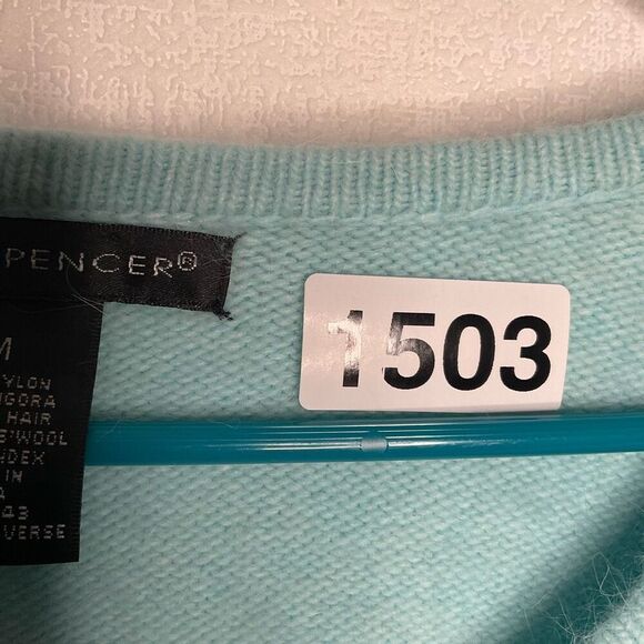 Sarah Spencer Sweater Womens Medium Blue V-Neck‎ Soft Angora Wool Preppy Office - Picture 12 of 12